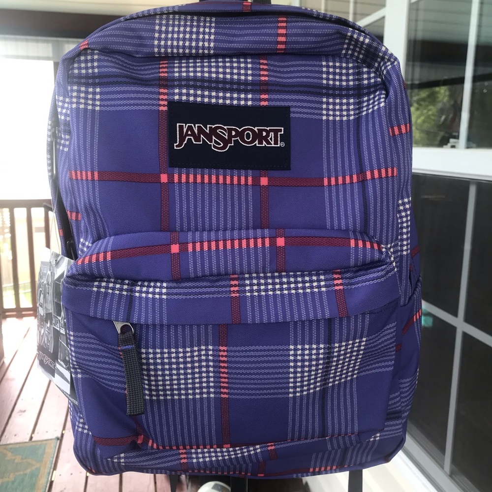 Jansport Purple White Coral Plaid Backpack